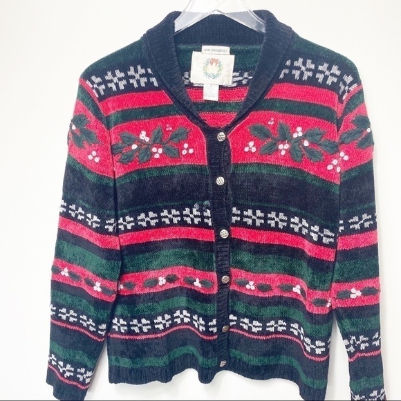 Ugly Christmas Sweater Cardigan Chenille - Picture 1 of 12